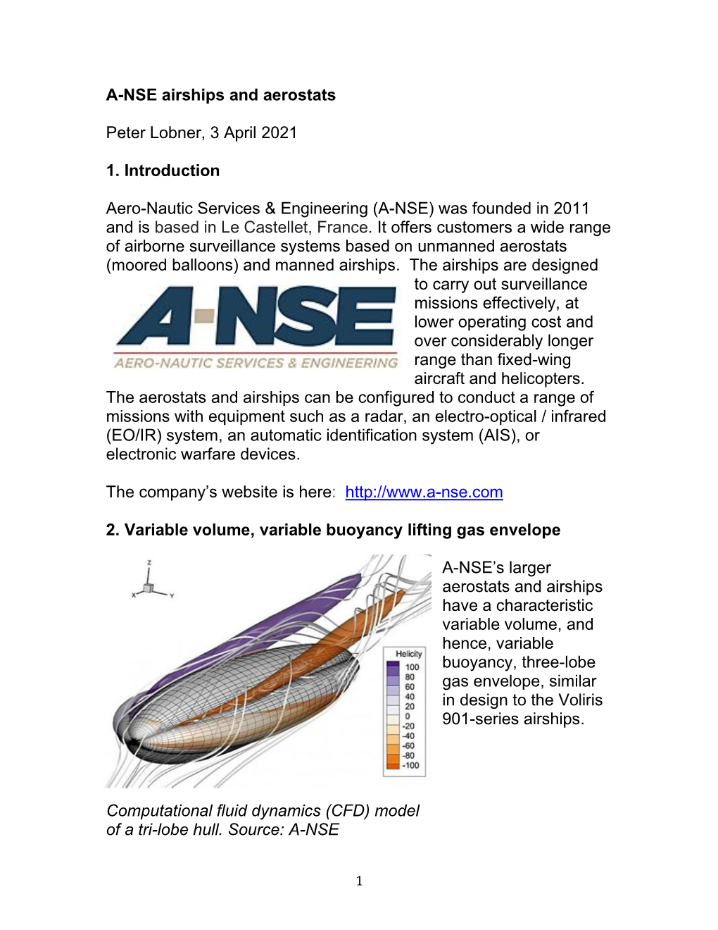 A-NSE Airships and Aerostats Peter Lobner, 3 April 2021 1. Introduction