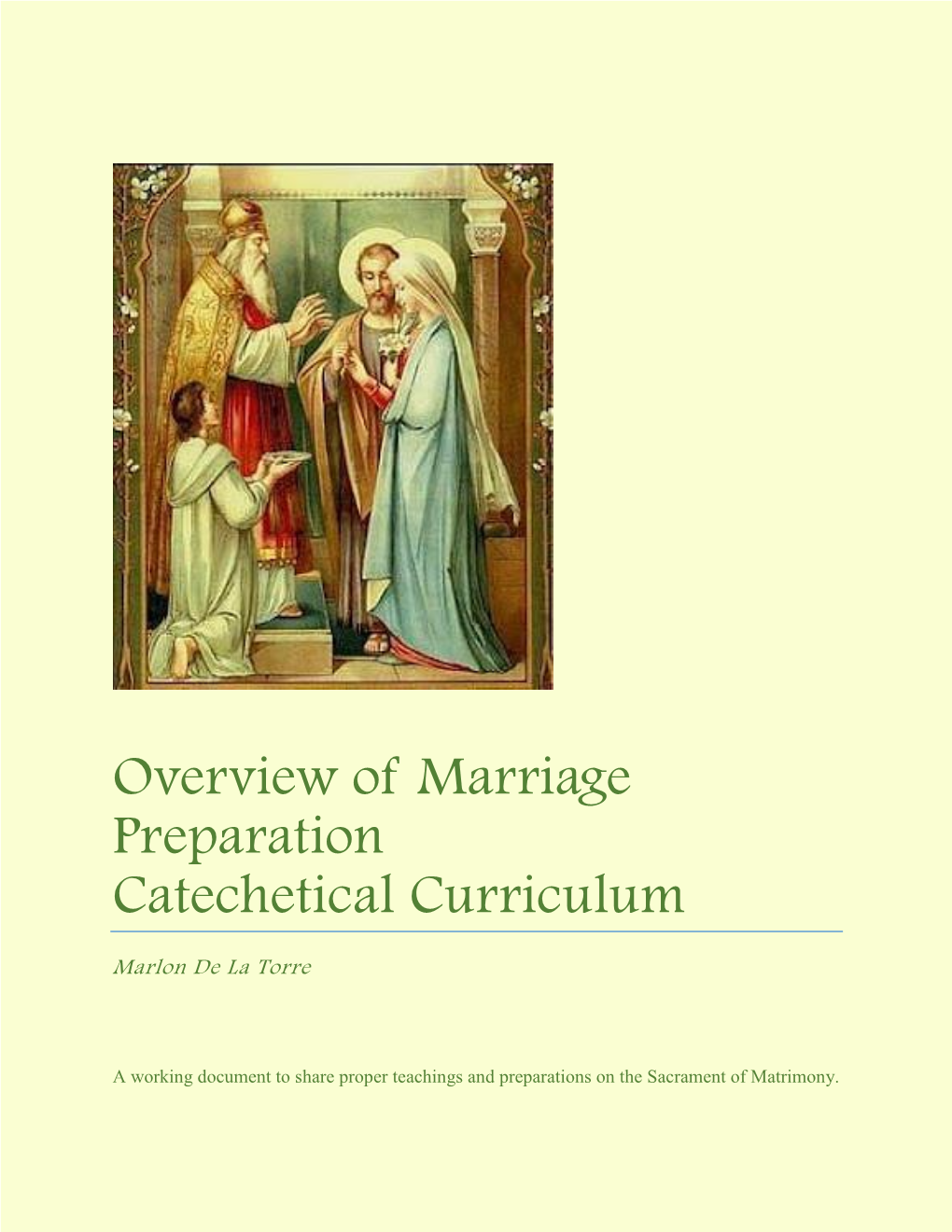 Overview of Marriage Preparation Catechetical Curriculum