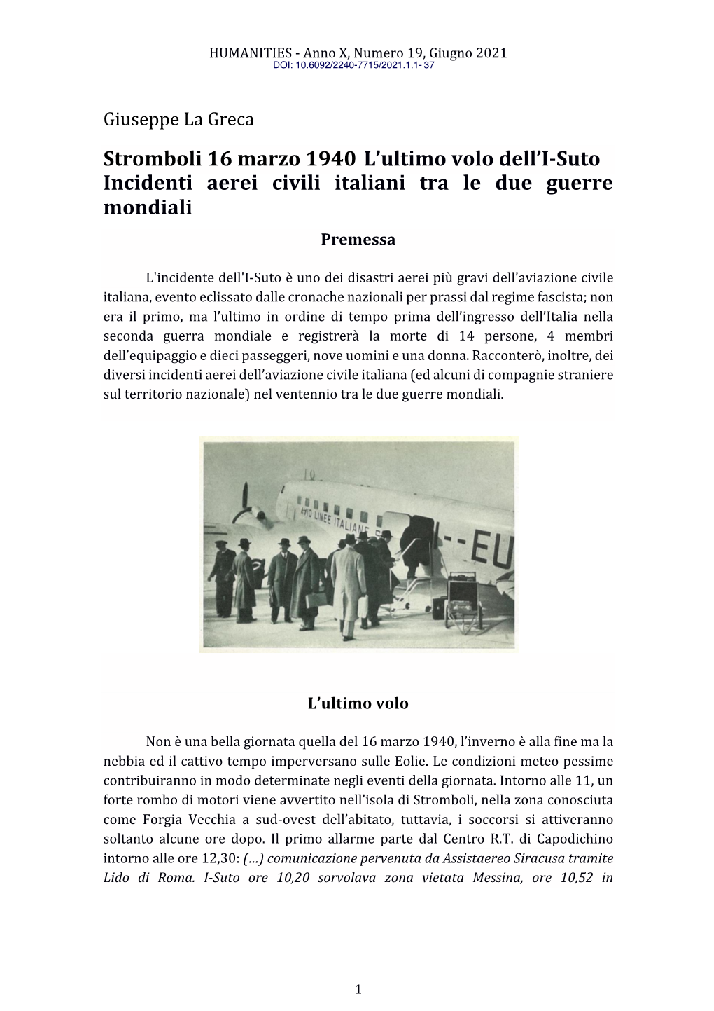 Stromboli 16 Marzo 1940 L'ultimo Volo Dell'i-Suto Incidenti Aerei Civili