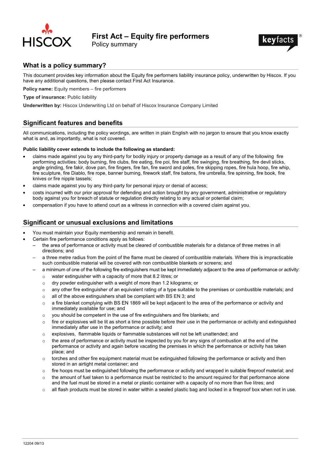 Fire Performance Conditions