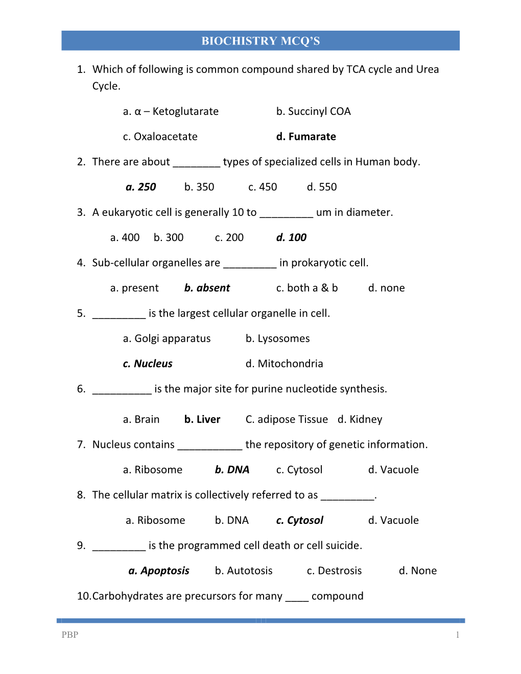 Biochistry MCQ's