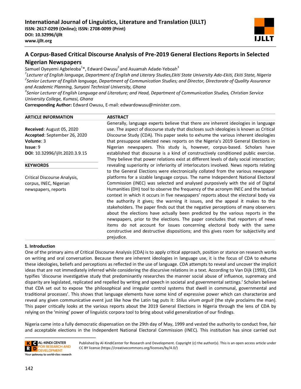 IJLLT) ISSN: 2617-0299 (Online); ISSN: 2708-0099 (Print) DOI: 10.32996/Ijllt