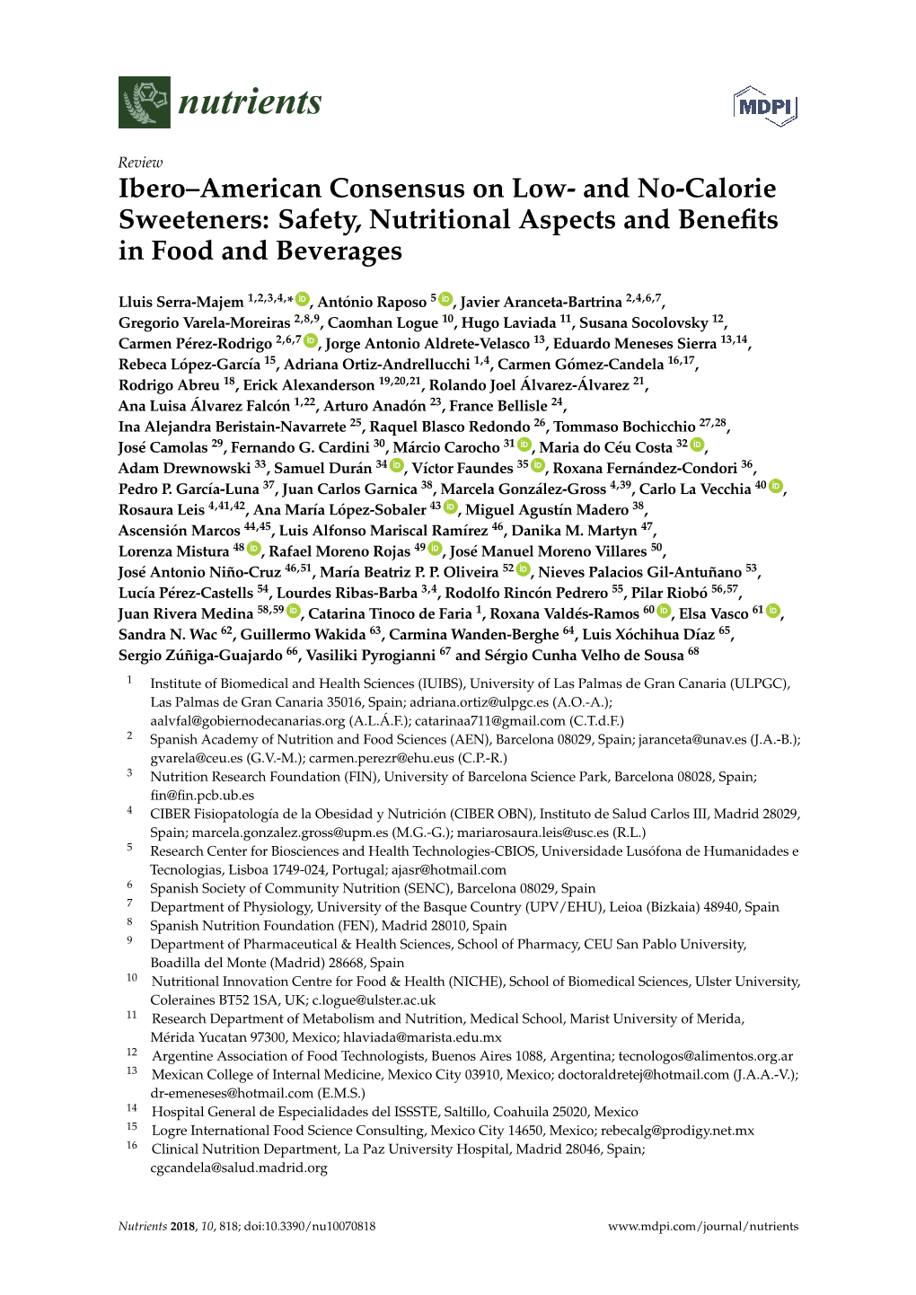 And No-Calorie Sweeteners: Safety, Nutritional Aspects and Beneﬁts in Food and Beverages