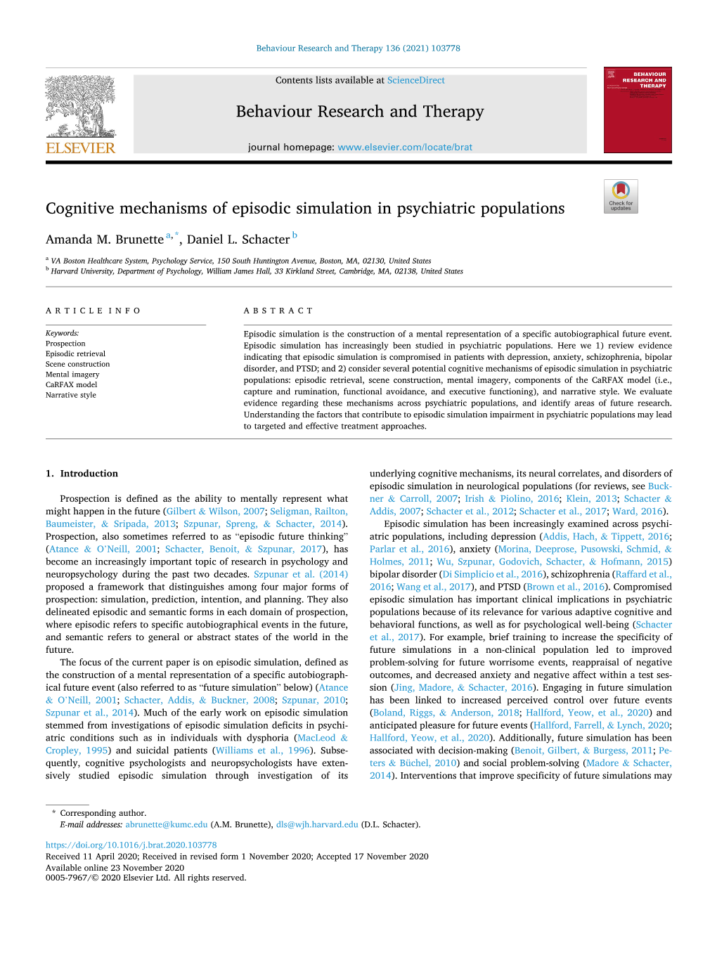 Cognitive Mechanisms of Episodic Simulation in Psychiatric Populations