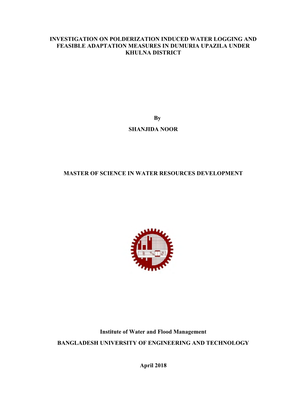 Investigation on Polderization Induced Water Logging and Feasible Adaptation Measures in Dumuria Upazila Under Khulna District