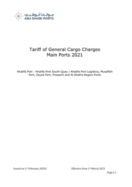 Tariff of General Cargo Charges Main Ports 2021