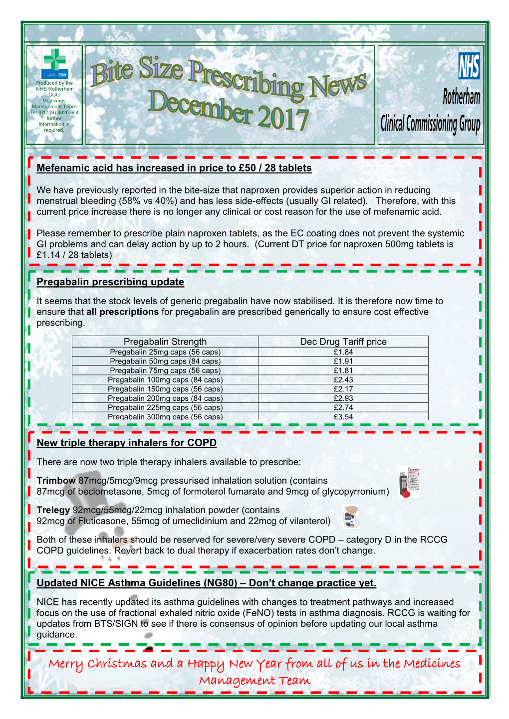 Merry Christmas and a Happy New Year from All of Us in the Medicines Management Team