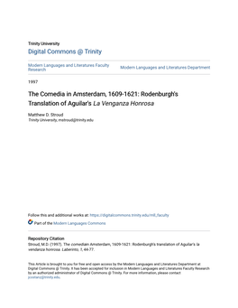The Comedia in Amsterdam, 1609-1621: Rodenburgh's Translation of Aguilar's La Venganza Honrosa