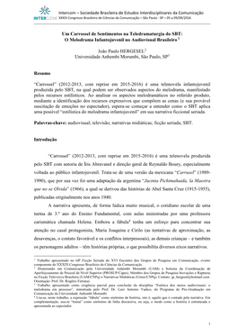 Um Carrossel De Sentimentos Na Teledramaturgia Do SBT: O Melodrama Infantojuvenil No Audiovisual Brasileiro 1