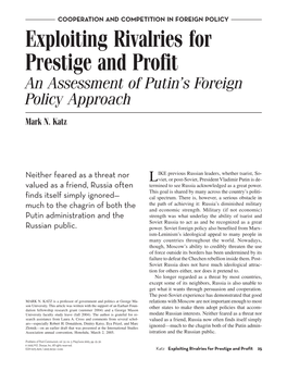 Exploiting Rivalries for Prestige and Profit an Assessment of Putin’S Foreign Policy Approach