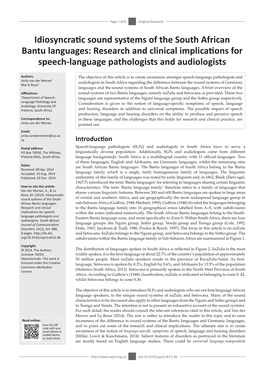 Idiosyncratic Sound Systems of the South African Bantu Languages: Research and Clinical Implications for Speech-Language Pathologists and Audiologists
