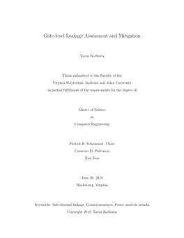 Gate-Level Leakage Assessment and Mitigation