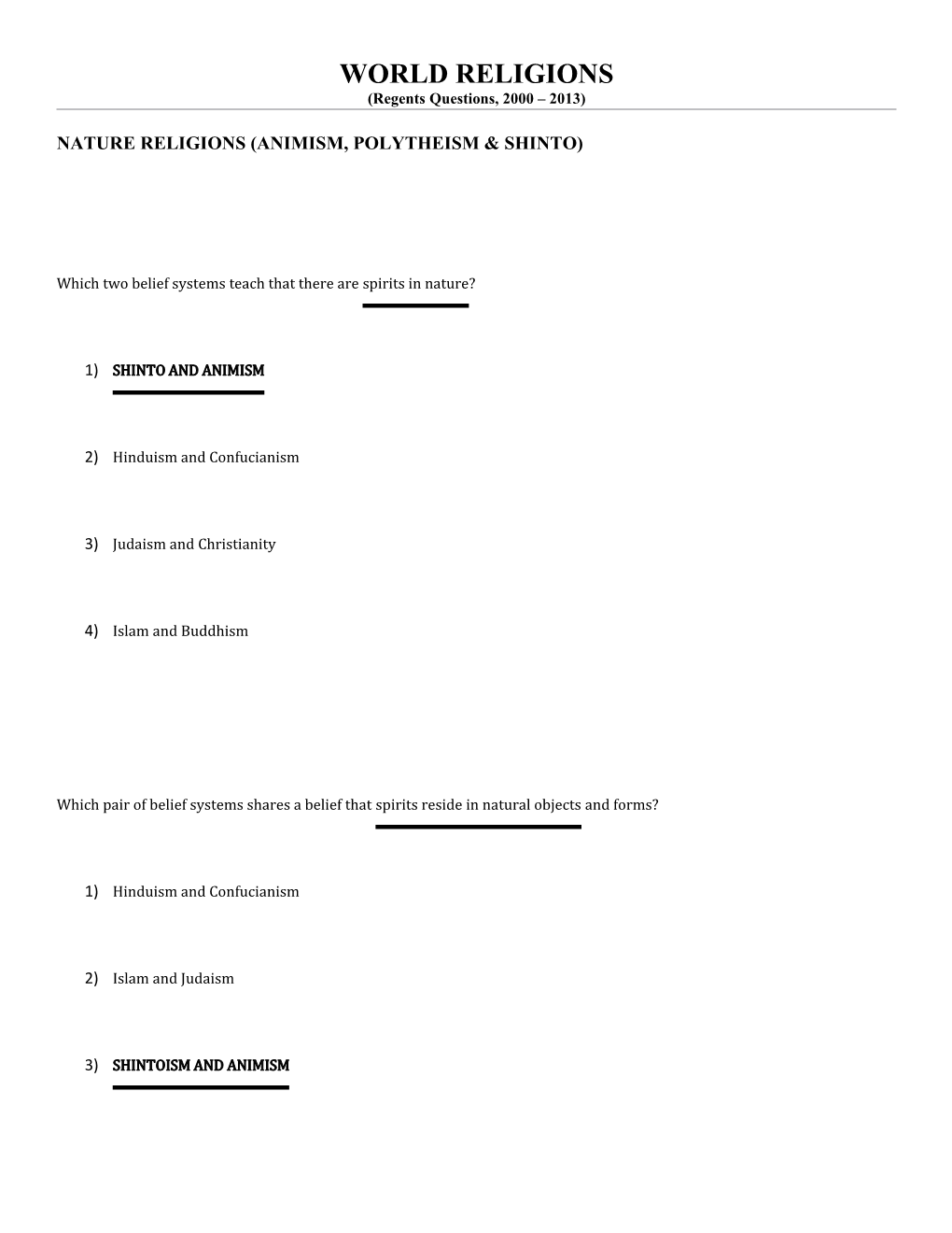 Nature Religions (Animism, Polytheism & Shinto)