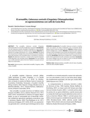 El Armadillo, Cabassous Centralis (Cingulata: Chlamyphoridae) En Agroecosistemas Con Café De Costa Rica