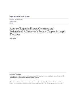 Abuse of Rights in France, Germany, and Switzerland: a Survey of a Recent Chapter in Legal Doctrine Vera Bolgár