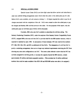 SPECIAL ACCESS CODES Special Access Codes (Sacs) Are Three Digit Codes That Allow Carriers and Subscribers to Enter Into Uniform
