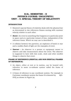 Uso2cphy01 Unit – 4: Special Theory of Relativity