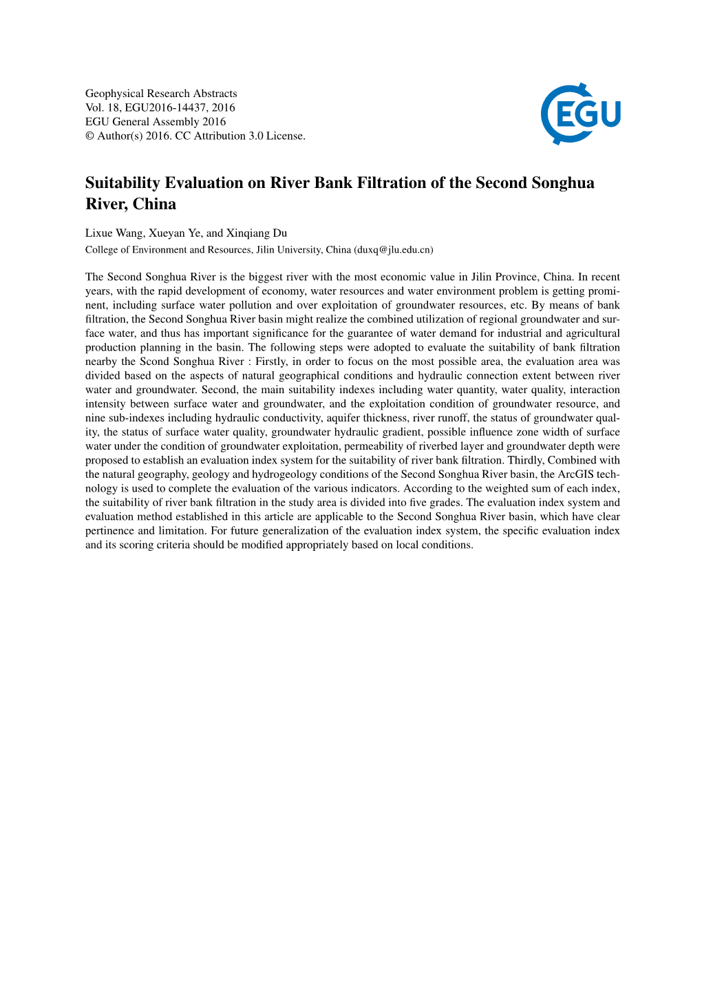 Suitability Evaluation on River Bank Filtration of the Second Songhua River, China