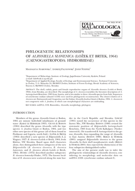 Phylogenetic Relationships of Alzoniella Slovenica (Lozek Et Brtek, 1964) (Caenogastropoda: Hydrobiidae)
