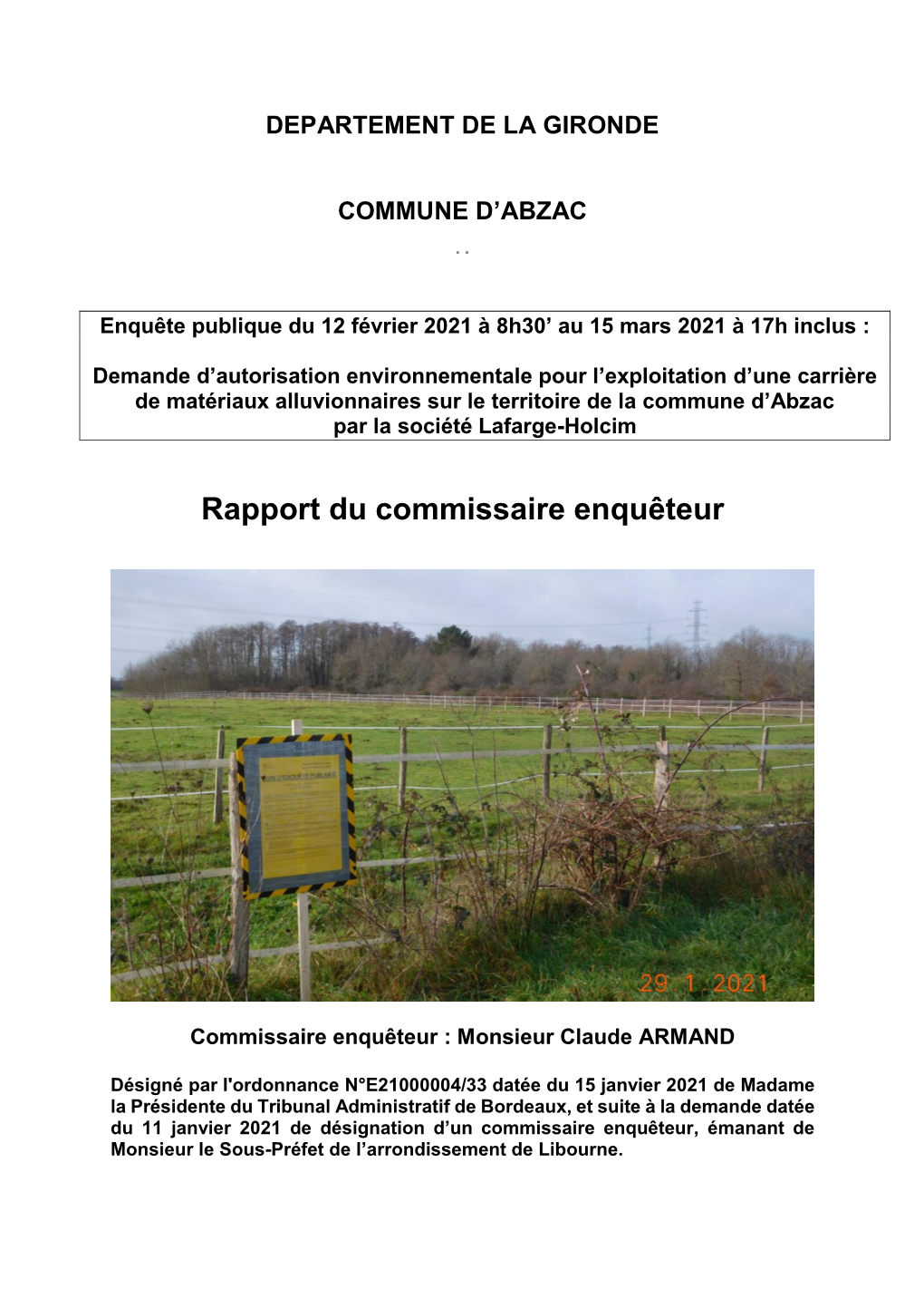 Rapport Du Commissaire Enquêteur