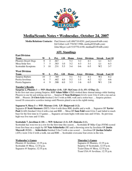 Media/Scouts Notes • Wednesday, October 24, 2007