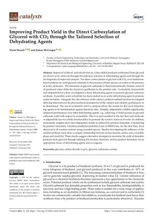 Improving Product Yield in the Direct Carboxylation of Glycerol with CO2 Through the Tailored Selection of Dehydrating Agents