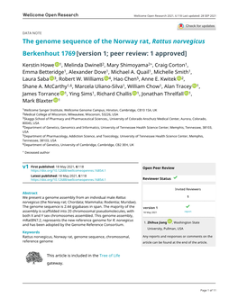The Genome Sequence of the Norway Rat, Rattus Norvegicus Berkenhout