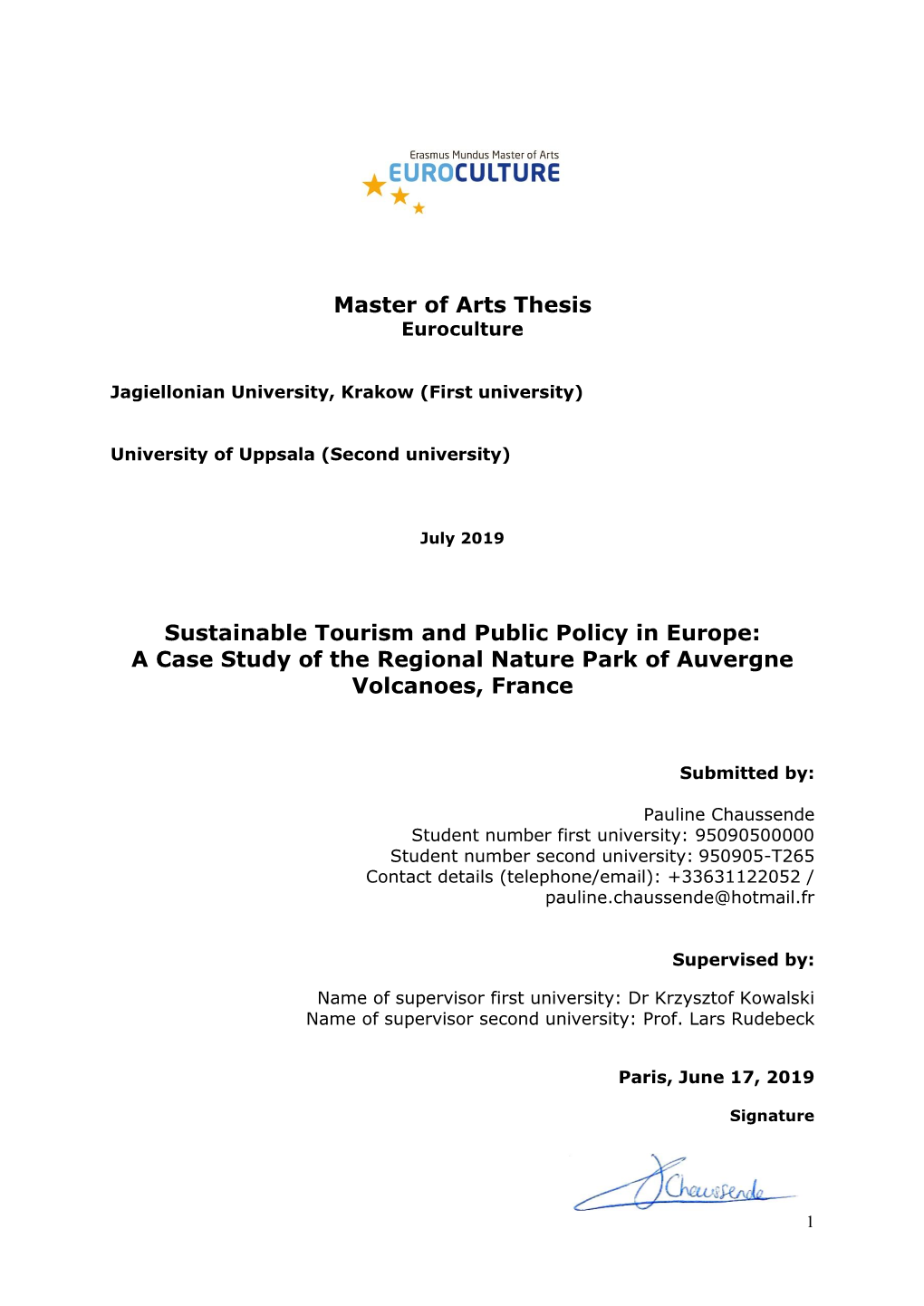 A Case Study of the Regional Nature Park of Auvergne Volcanoes, France