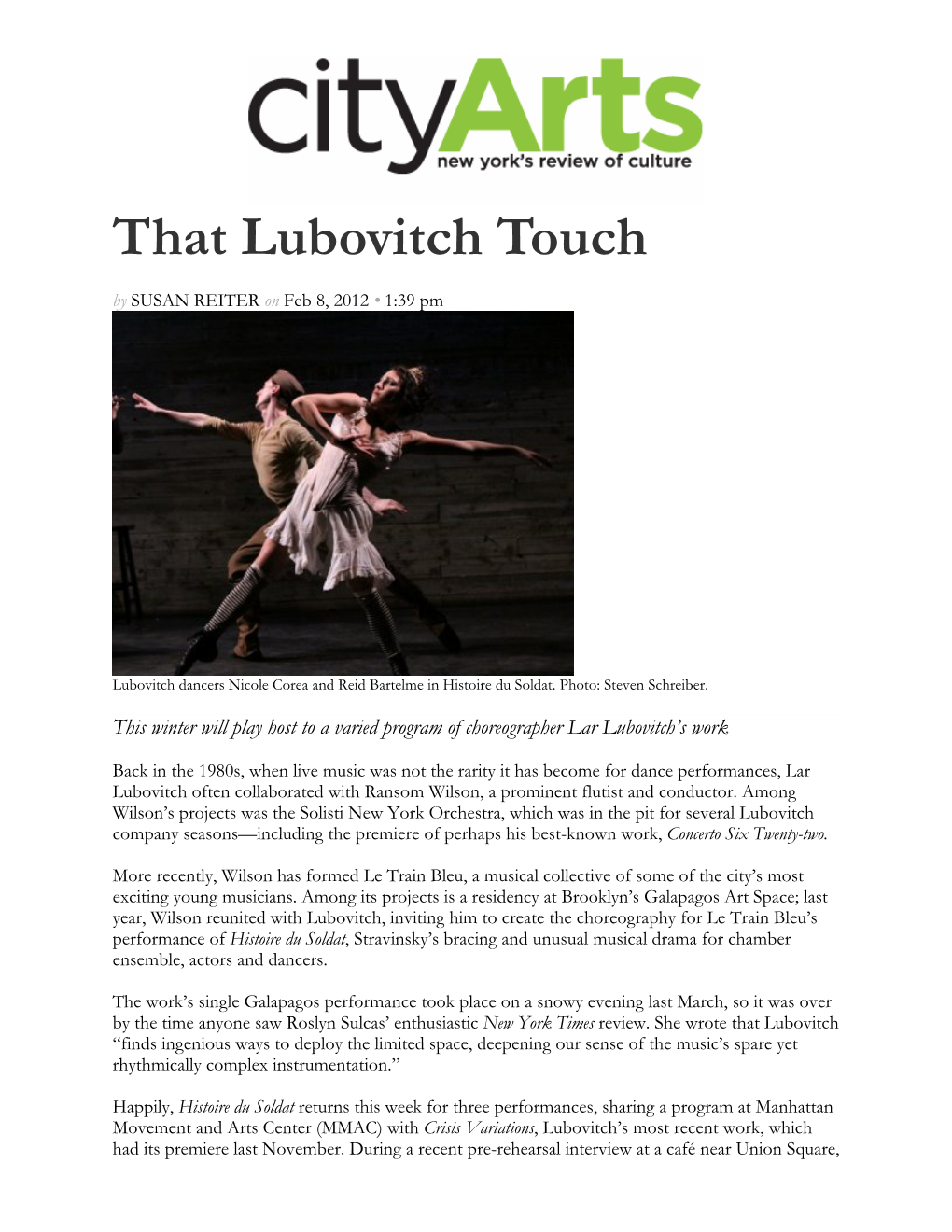 That Lubovitch Touch by SUSAN REITER on Feb 8, 2012 • 1:39 Pm