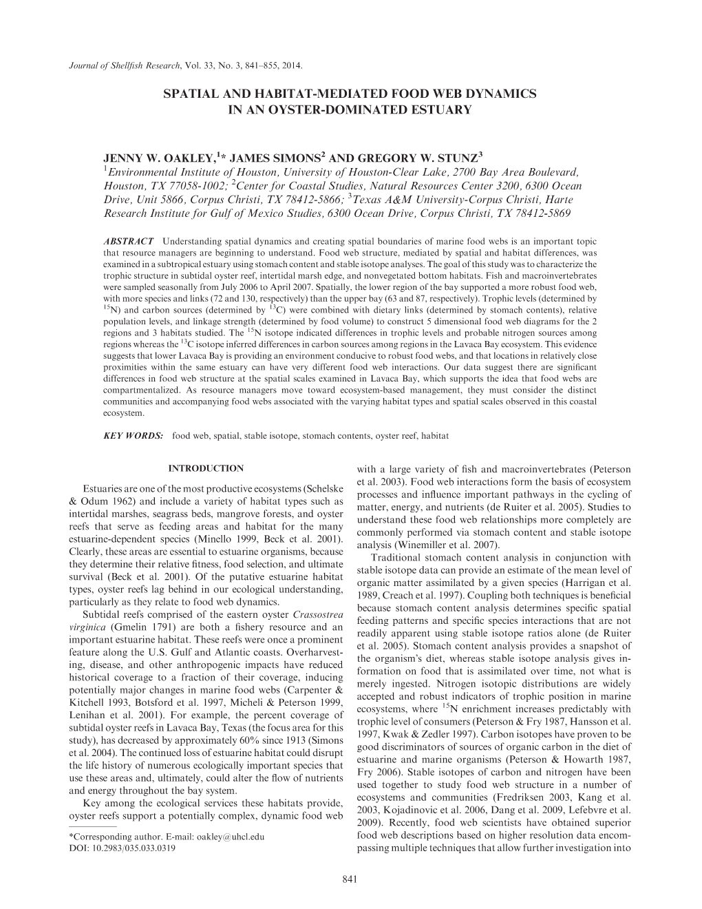 Spatial and Habitat-Mediated Food Web Dynamics in an Oyster-Dominated Estuary