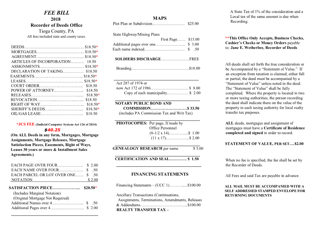 Recorders Fee Bill--Year 2018