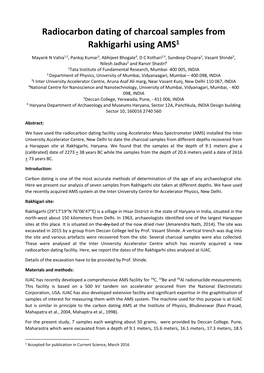 Radiocarbon Dating of Charcoal Samples from Rakhigarhi Using AMS1