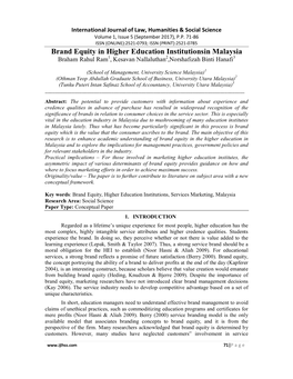 Brand Equity in Higher Education Institutionsin Malaysia Braham Rahul Ram1, Kesavan Nallaluthan2,Norshafizah Binti Hanafi3