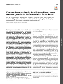 Estrogen Improves Insulin Sensitivity and Suppresses Gluconeogenesis Via the Transcription Factor Foxo1