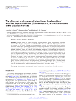 The Effects of Environmental Integrity on the Diversity of Mayflies, Leptophlebiidae \(Ephemeroptera\), in Tropical Streams of T