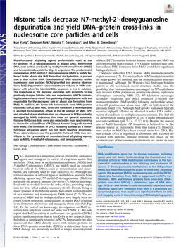 Deoxyguanosine Depurination and Yield DNA–Protein Cross-Links in Nucleosome Core Particles and Cells