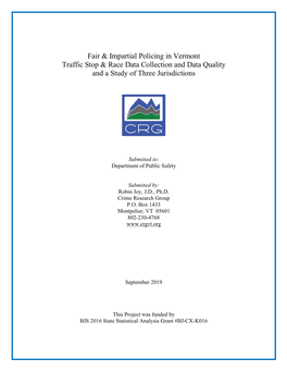 Fair & Impartial Policing in Vermont Traffic Stop & Race Data