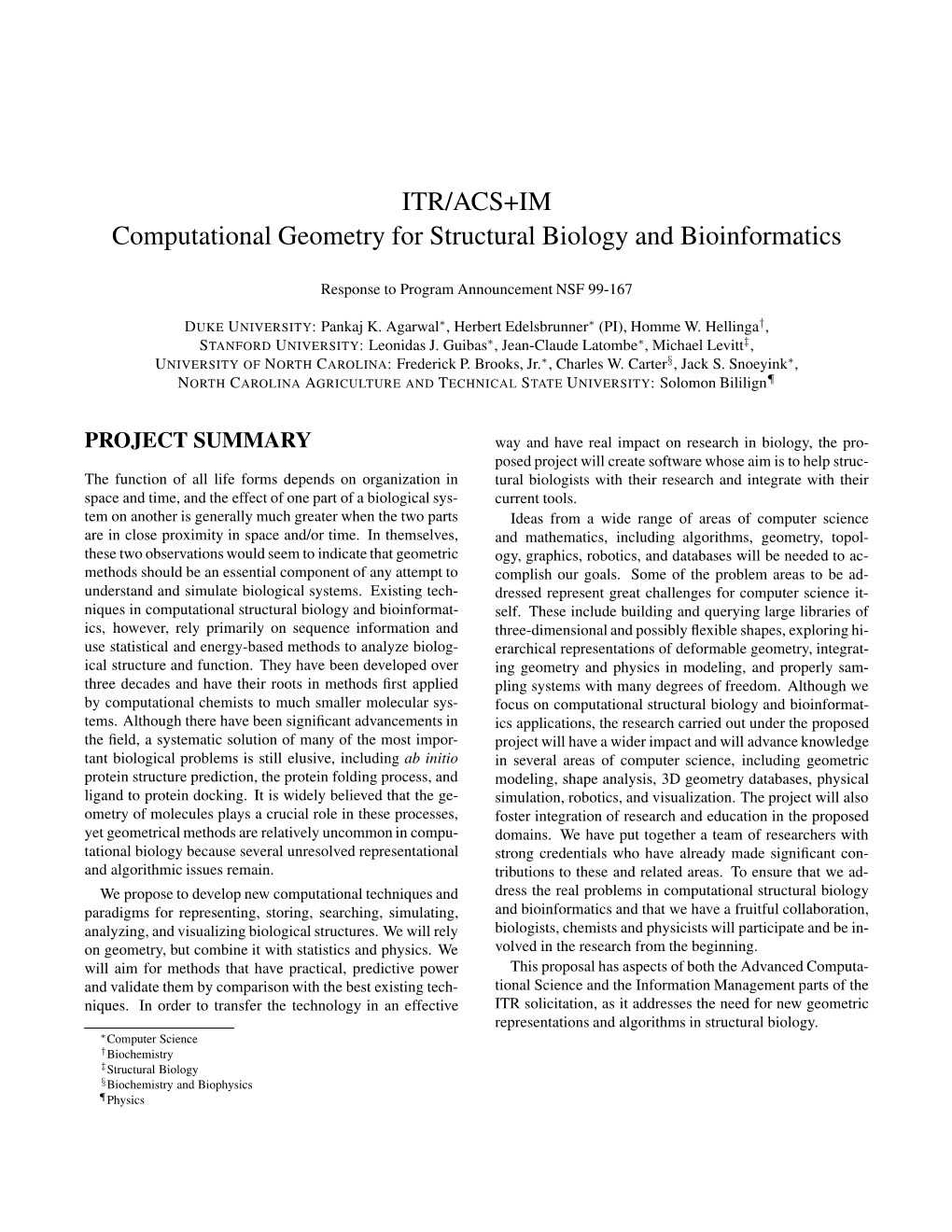 ITR/ACS+IM Computational Geometry for Structural Biology and Bioinformatics