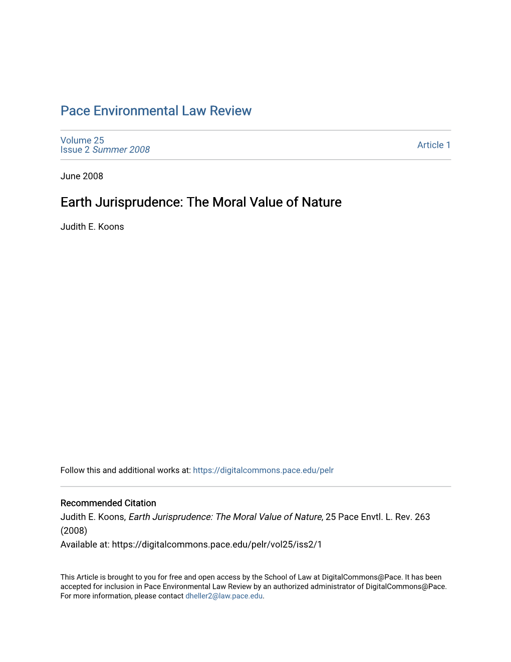 Earth Jurisprudence: the Moral Value of Nature