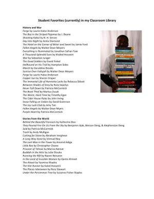 Student Favorites (Currently) in My Classroom Library