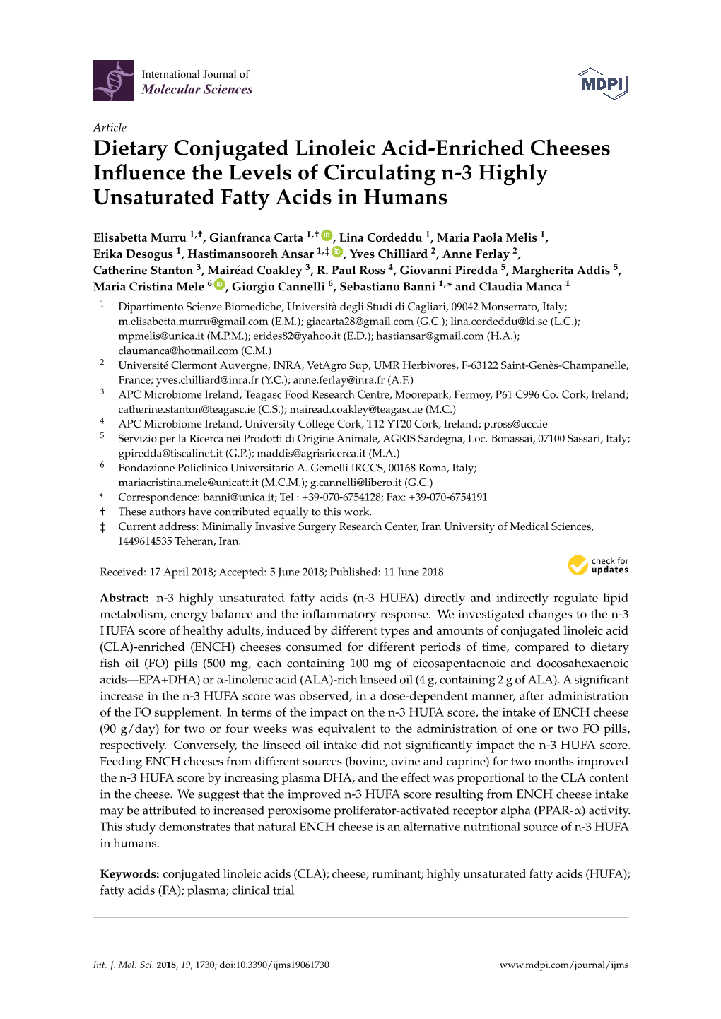 Dietary Conjugated Linoleic Acid-Enriched Cheeses Influence