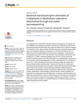 Bacterial and Diazotrophic Diversities of Endophytes in Dendrobium Catenatum Determined Through Barcoded Pyrosequencing