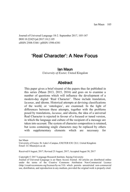 Real Character’: a New Focus