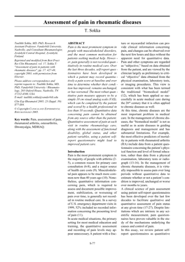 Assessment of Pain in Rheumatic Diseases T