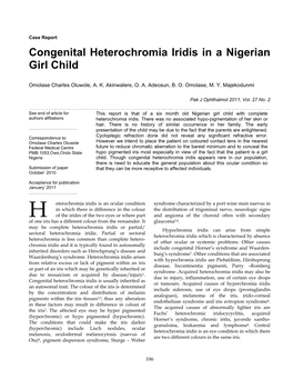 Congenital Heterochromia Iridis in a Nigerian Girl Child