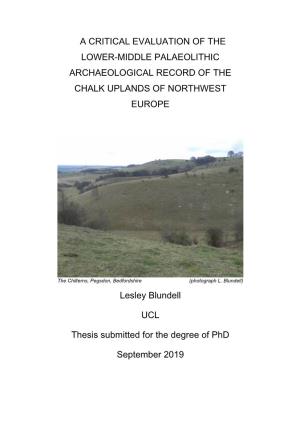 A CRITICAL EVALUATION of the LOWER-MIDDLE PALAEOLITHIC ARCHAEOLOGICAL RECORD of the CHALK UPLANDS of NORTHWEST EUROPE Lesley