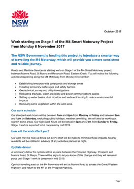 Work Starting on Stage 1 of the M4 Smart Motorway Project from Monday 6 November 2017
