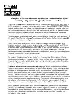 Proof of Russian Complicity in Myanmar War Crimes and Crimes Against Humanity As Myanmar Military Joins International Army Games