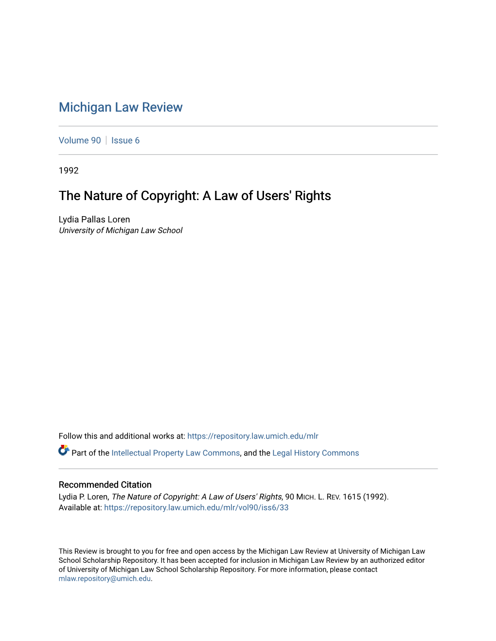 The Nature of Copyright: a Law of Users' Rights