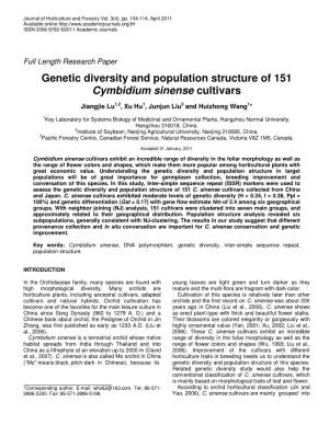 Genetic Diversity and Population Structure of 151 Cymbidium Sinense Cultivars